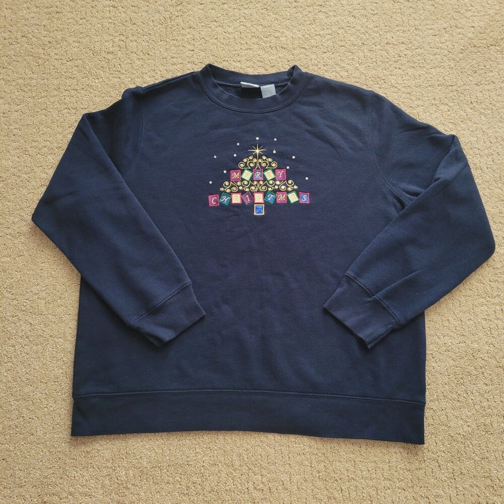 Vintage Christmas Sweater Sweatshirt Embroidered Grandma Holiday Retro 90s Large